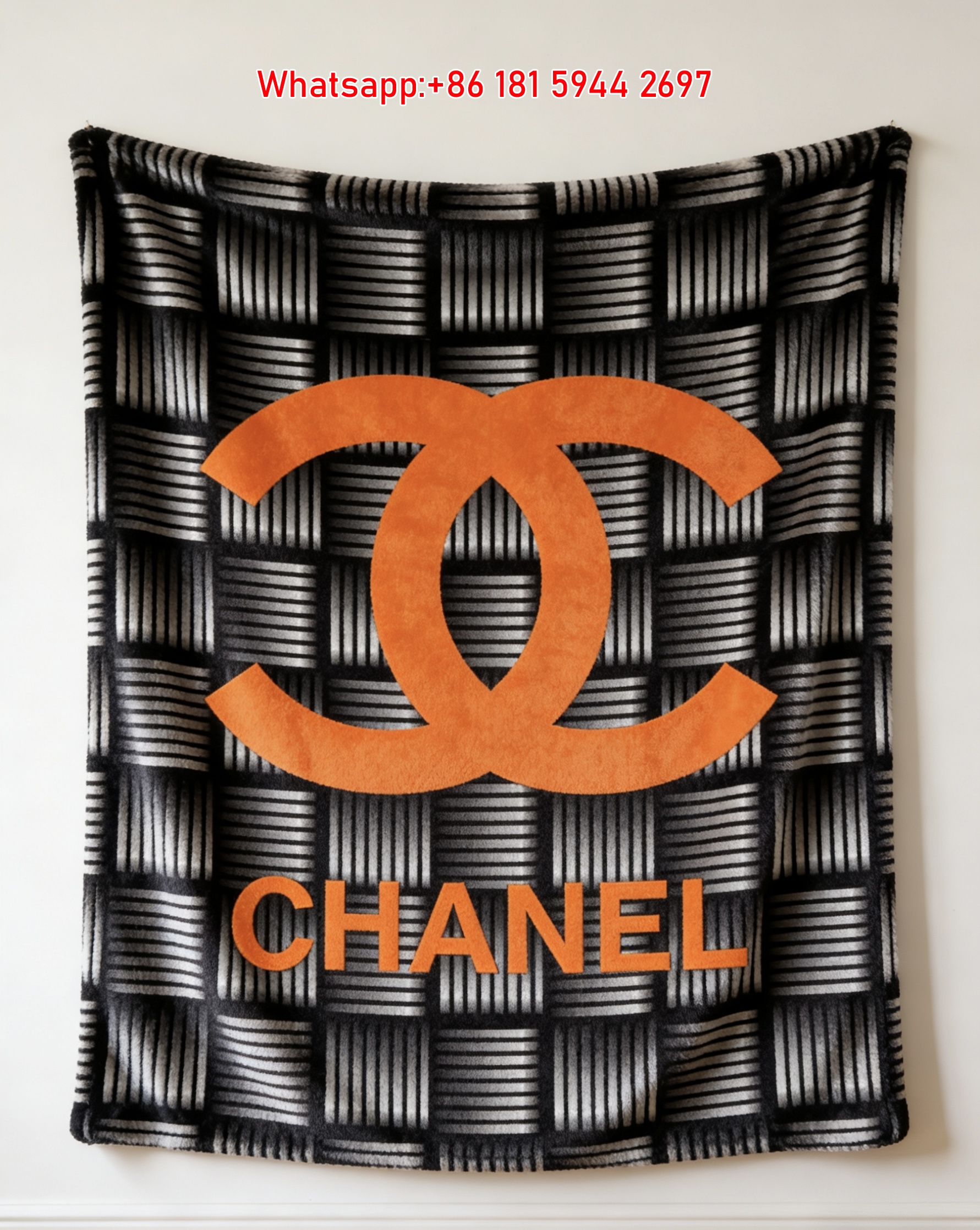 Chanel Black & Orange Logo Flannel Throw Blanket IMG_7310